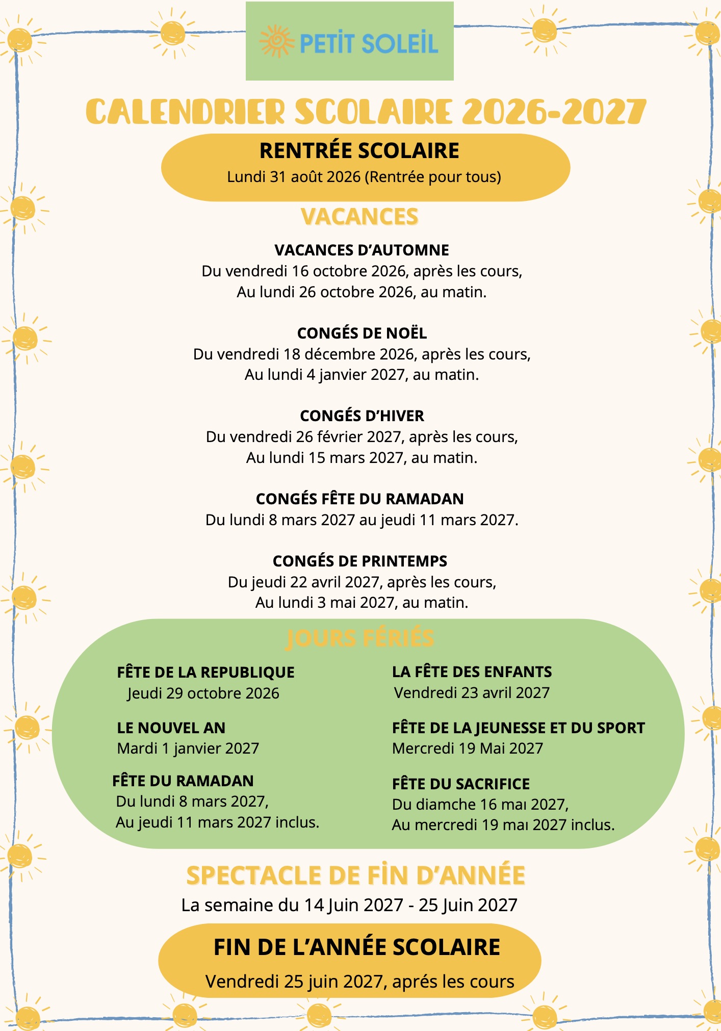 Calendrier scolaire